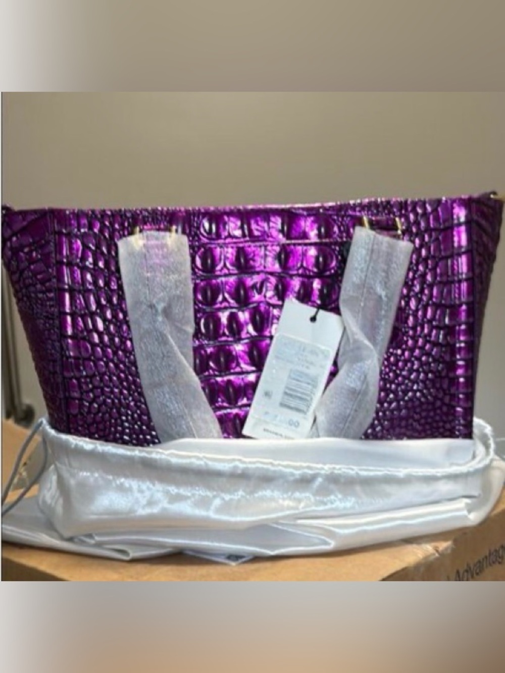 Brahmin Metallic Purple Croc-Embossed Satchel - Picture 2 of 3